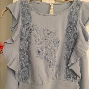 Anthropologie Light Blue Floral Embroidered Blouse